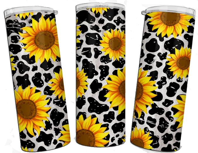 Cow Print and Sunflowers Personalized 20oz Insulated Tumbler with