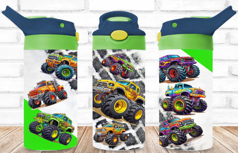 Monster Truck Blue and Green 12oz Flip Top Tumbler