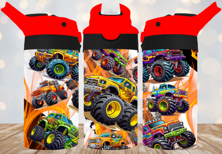 Bright Monster Trucks 12oz Flip Top Tumbler