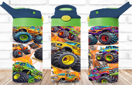 Bright Monster Trucks Blue and Green 12oz Flip Top Tumbler