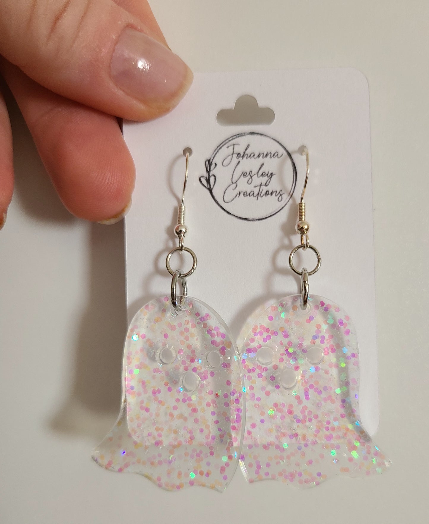 Clear Glitter Ghost Resin Earrings