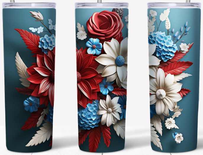 3D Patriotic Flowers 20oz Tumbler