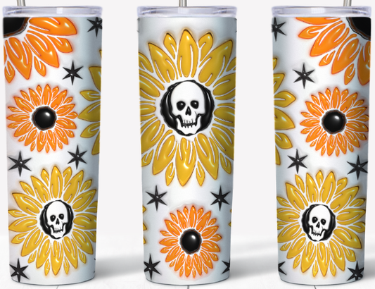 3D inflated Creepy Skeleton Sunflowers 20oz Tumbler