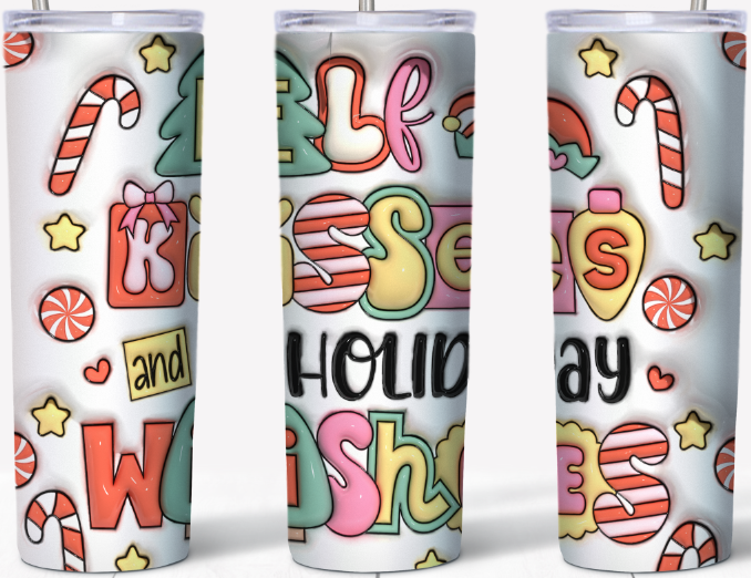 3D inflated Elf kisses and Holiday Wishes 20oz Tumbler