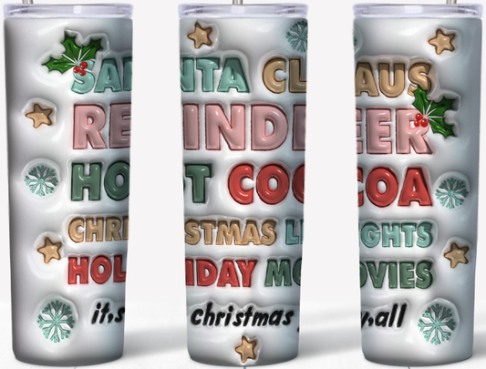 3D inflated Santa Reindeer Hot Cocoa 20oz Tumbler