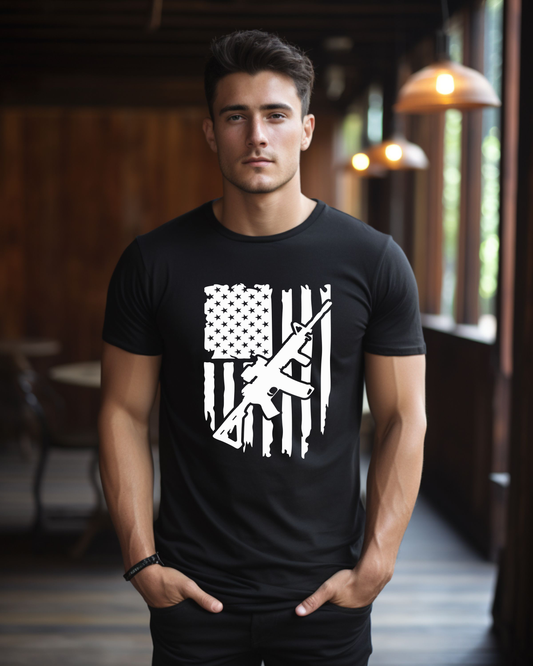 AR-15 and American Flag T-shirt