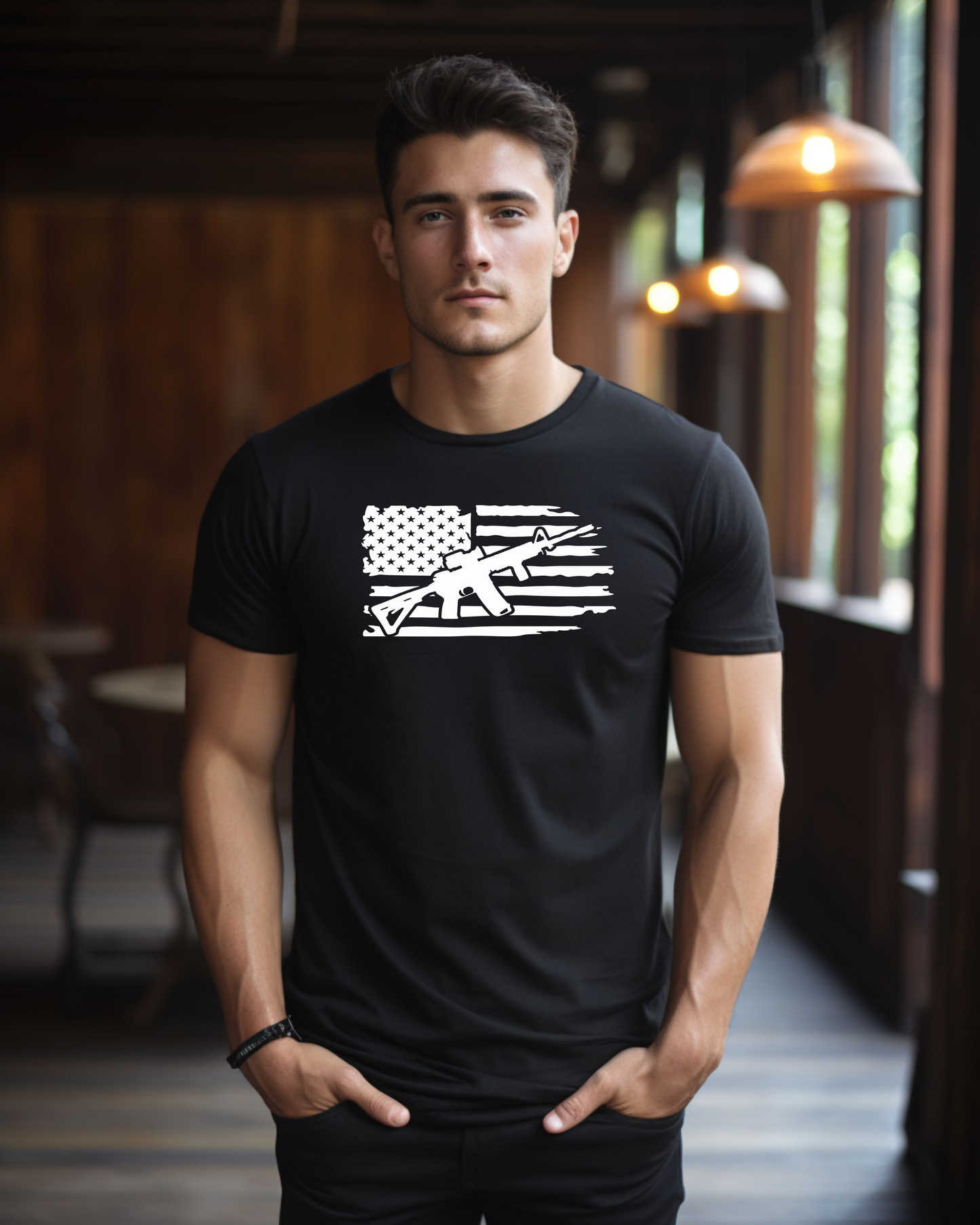 AR-15 with Tattered Flag T-shirt