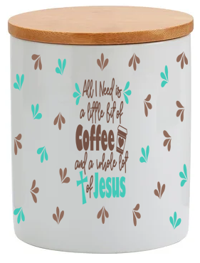 All I need is a little bit of Coffee and a whole lot of Jesus 11oz Ceramic Candle Jar with Bamboo Lid