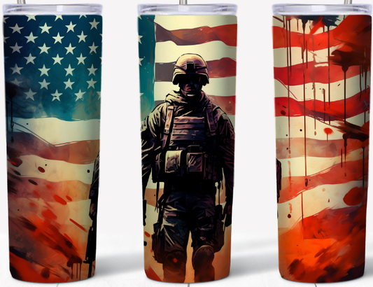 American Soldier with waving flag 20oz Tumbler