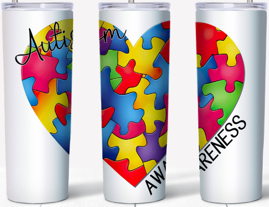 Autism Awareness puzzle heart 20oz Tumbler