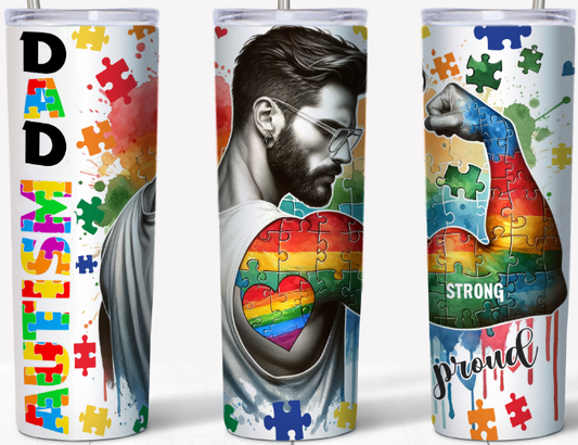 Autism Dad Puzzle with flexed arm 20oz Tumbler