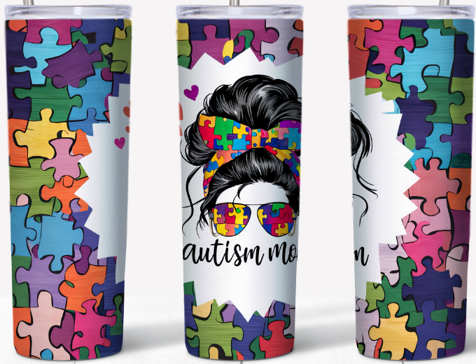 Autism Mom Messy bun 20oz Tumbler