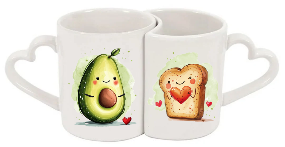 Avocado & Toast Heart Handle Love Mug Set – 11oz