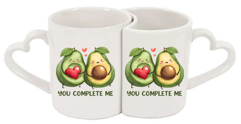 Avocado Couple You Complete Me Heart Handle Love Mug Set – 11oz