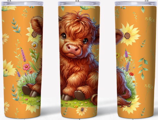 Baby Highland Cow with Sunflowers 20oz Tumbler