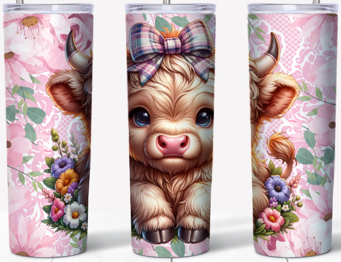 Baby Highland Cow with lace background 20oz Tumbler