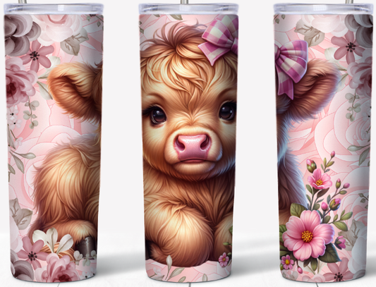 Baby Highland with Pink Plaid Bow 20oz Tumbler