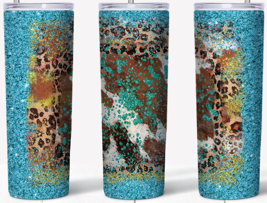 Blue Glitter Cowhide Leopard 20oz Tumbler