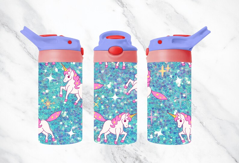 Blue Glitter Unicorn 12oz Flip Top Tumbler