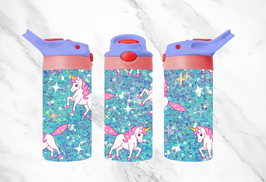 Blue Glitter Unicorn 12oz Flip Top Tumbler