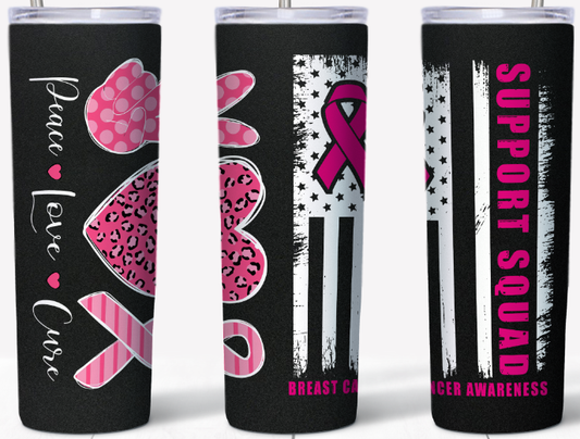 Breast Cancer peace love cure 20oz Tumbler