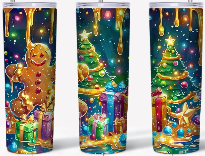 Colorful Gingerbread with Presents and Christmas Tree 20oz Tumbler