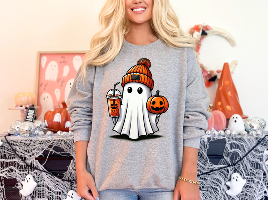 Cute Coffee Ghost Grey Crewneck