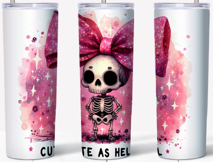 Cute as Hell Glitter Bow Skeleton 20oz Tumbler