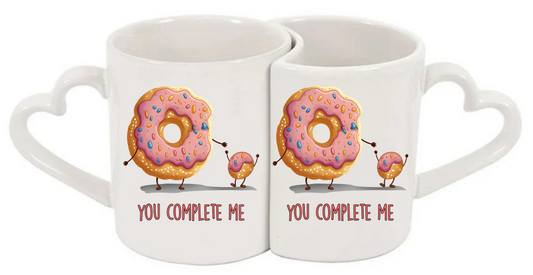 Donut Hole You Complete Me Heart Handle Love Mug Set – 11oz