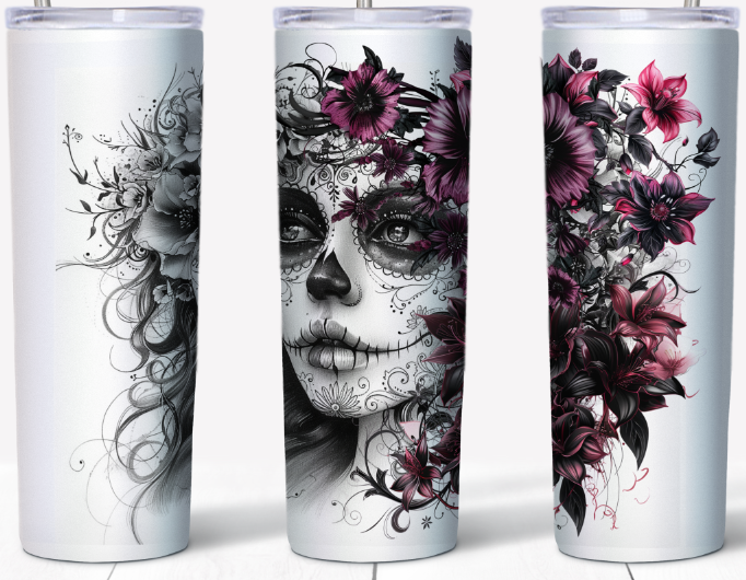 Female Sugar Skull with Flowers 20oz Tumbler