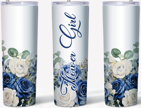 Flower Girl Blue and White Roses 20oz Tumbler