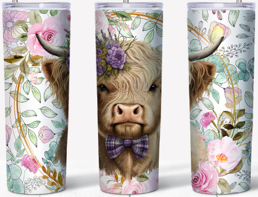 Highland cow with Purple bowtie 20oz Tumbler