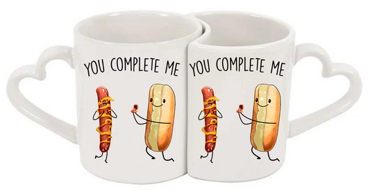 Hot dog and Bun You Complete Me Heart Handle Love Mug Set – 11oz