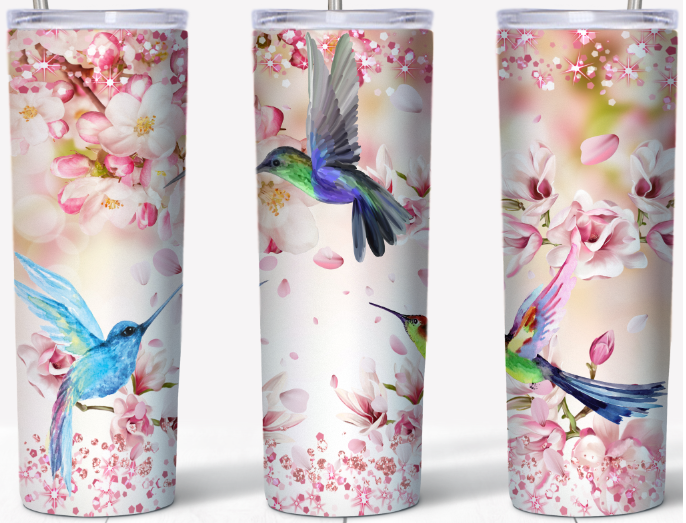 Hummingbird Flower Pink Glitter 20oz Tumbler