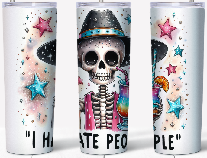 I Hate People Skeleton with hat 20oz Tumbler