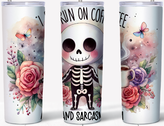 I run on coffee and sarcasm skeleton 20oz Tumbler