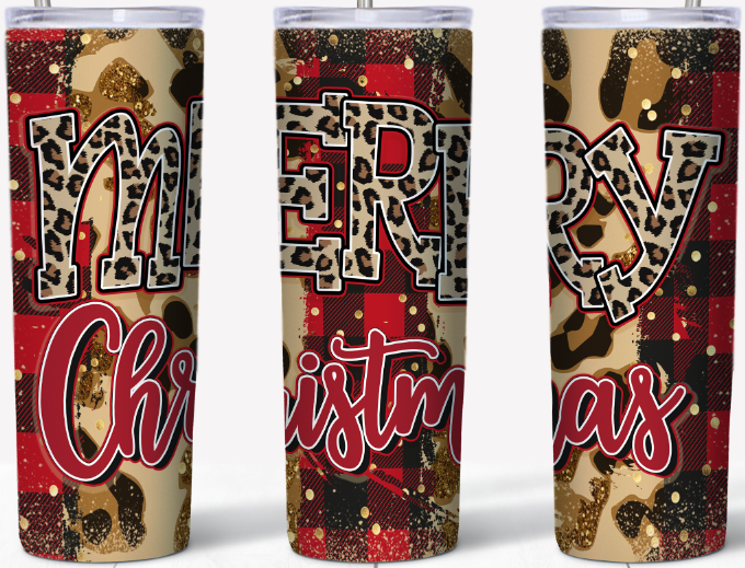 Merry Christmas Plaid and Leopard 20oz Tumbler