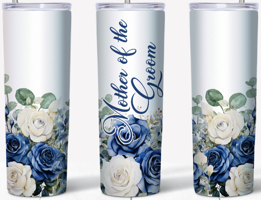 Mother of the Groom Blue and White Roses 20oz Tumbler