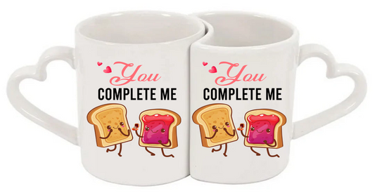 Peanut Butter and Jelly You Complete Me Heart Handle Love Mug Set – 11oz