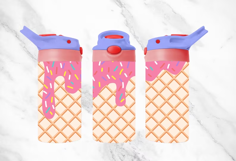 Pink Ice Cream Cone Drip 12oz Flip Top Tumbler