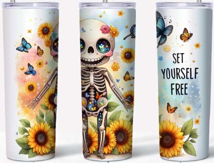 Set yourself free Sunflowers skeleton 20oz Tumbler