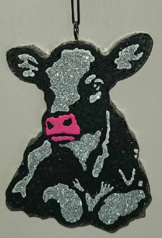 Shiny Silver Glitter Cow Car Freshie