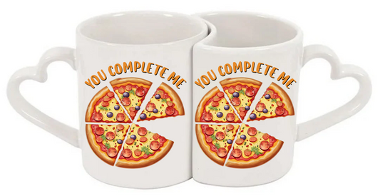 Slice of Pizza Pie You Complete Me Heart Handle Love Mug Set – 11oz