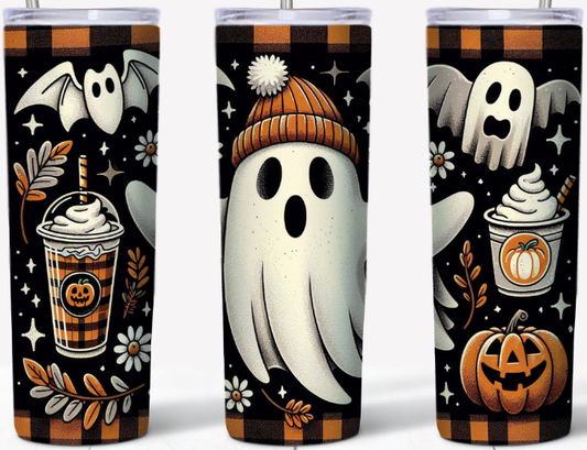 Spooky Ghost on a Buffalo Plaid Background 20oz Tumbler