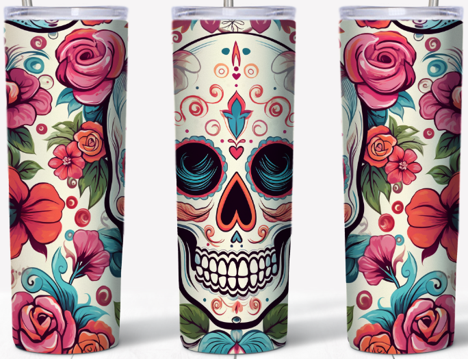 Sugar skull with flowers 20oz Tumbler