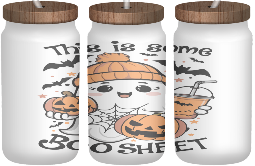 This is some boo sheet Black and Orange 16oz frosted glass can