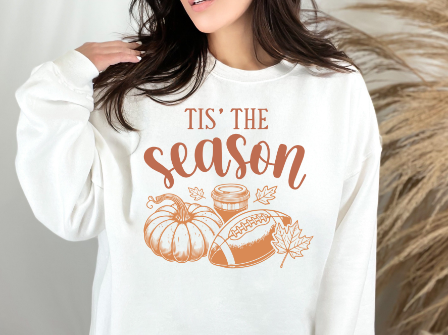 Tis the Season Pumpkins, Lattes, Football Crewneck