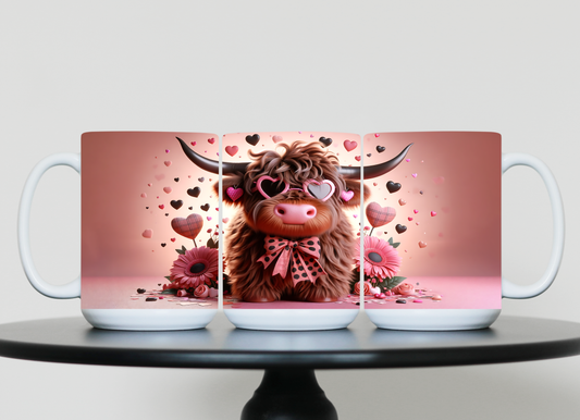 Valentine Highland Cow with Sunglasses 15oz Mug