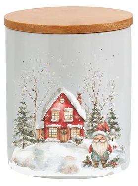 Watercolor Vintage Christmas 11oz Ceramic Candle Jar with Bamboo Lid