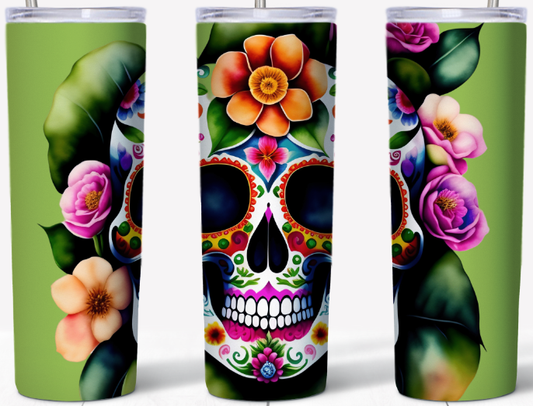 Sugar Skull on green background 20oz Tumbler